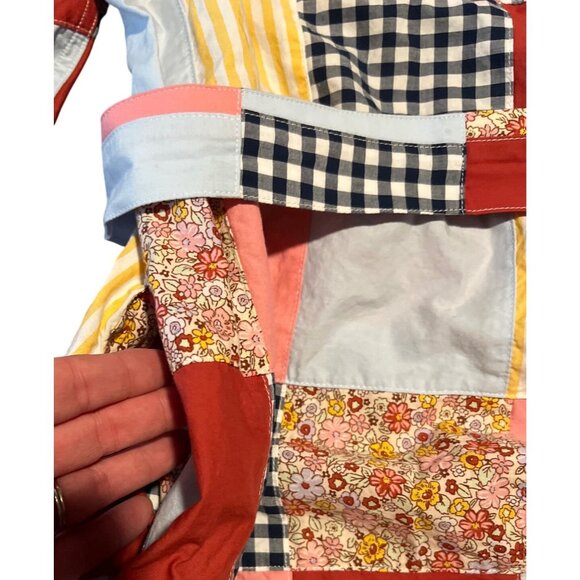 Lands End Patchwork Quilted Shirt Dress With Belt 100% Cotton Multicolor Size L - Picture 10 of 10